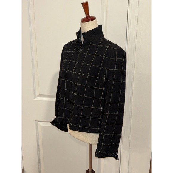 AKRIS Punto Black Windowpane 100% Wool Zip Jacket Women's US 10 - Picture 3 of 9